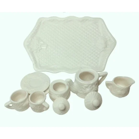 New World Bazaars Inc. Floral Fantasy Miniature Tea 8 Piece Set Beige - Picture 5 of 8